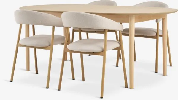 MARSTRAND + EJSING MARSTRAND L200/280 tafel naturel eiken + 4 EJSING beige