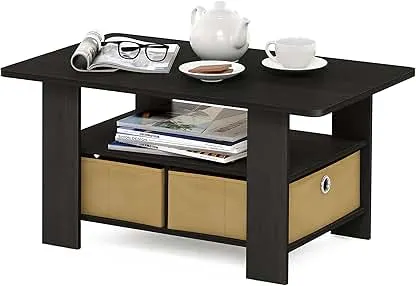 Furinno Coffee Table with Bins, Espresso/Brown Furinno Coffee Table with Bins, Espresso/Brown