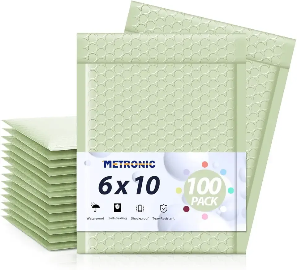 Metronic Bubble Mailers 6x10" 100 Pack Mint Green Self-Seal Padded Envelopes Usable Size 6x9" Waterproof Bubble Envelopes Bulk for Small Business Padded Mailers for Mailing Jewelry #0