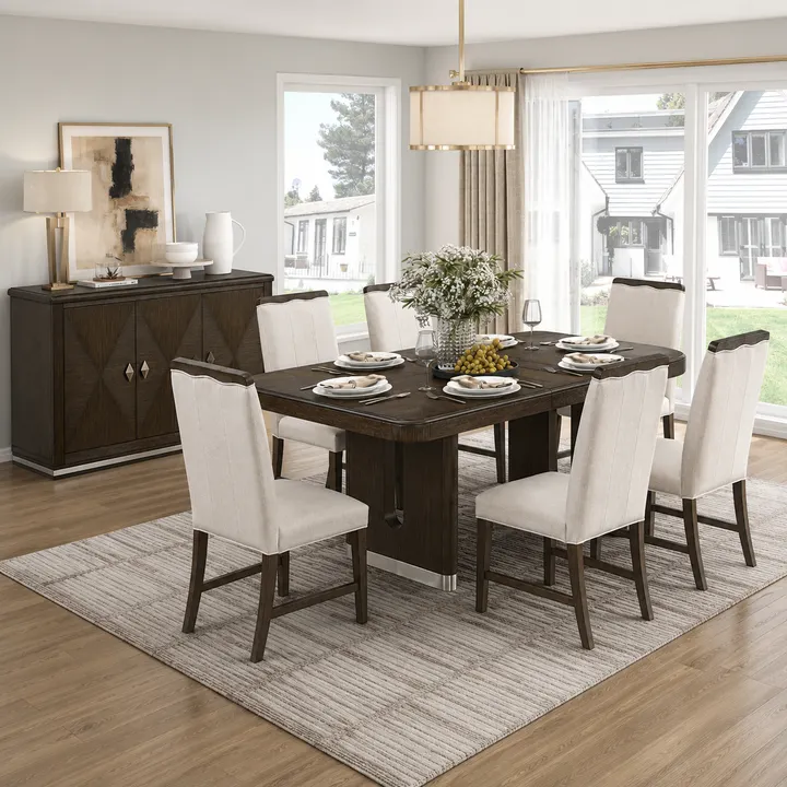 Nobel (7-Piece) Dining Table Set by Homelegance - Brown/White