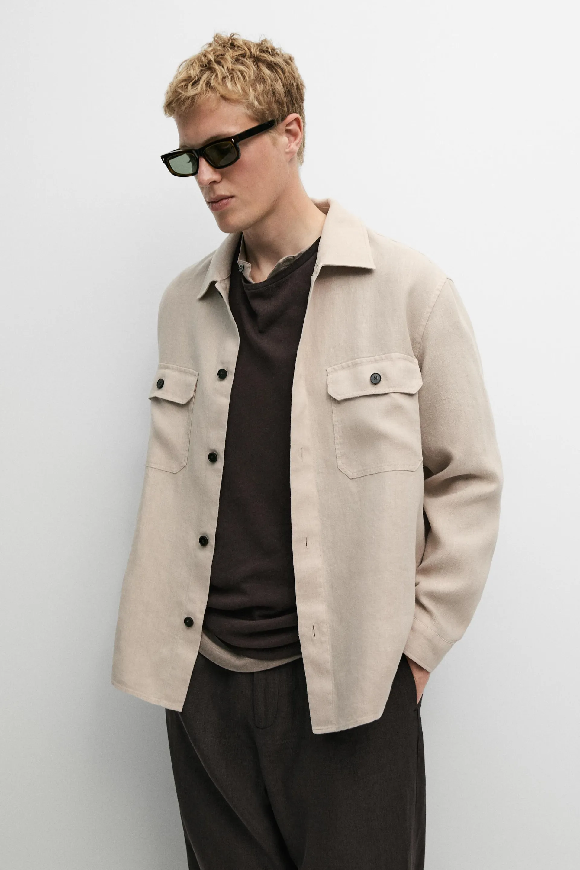 100% linen overshirt with pockets
