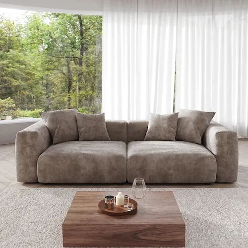 Magic Home 102 in. Corduroy Modular Sectional Sofa with Removable Covers in.Brown for Living Room Bedroom Office