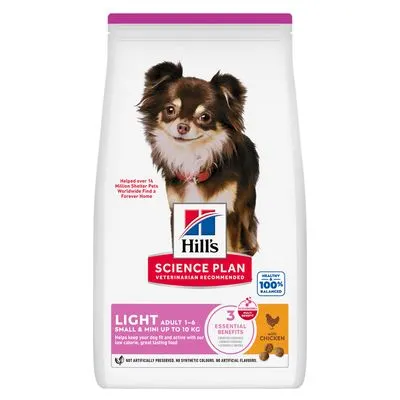 Croquettes Hill's Science Plan 1,5 à 3 kg : 2 + 1 offert ! Light Adult 1-6 Small & Mini Poulet ( 3 x1,5 kg)