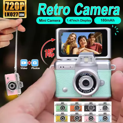 Palm-Sized Mini Digital Camera 180° Flip Selfie Screen with Flashlight Multiple Filters Keychain Portable Digital Camera LK027