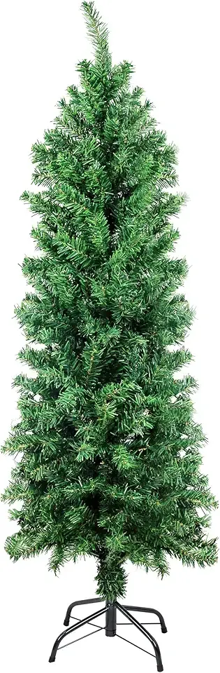 Suunyglade 4FT Green Artificial Christmas Tree, Premium Hinged Pine Tree with Solid Foldable Metal Legs, Pencil Shape Christmas Tree Perfect for Home, Shops and Holiday Decoration
