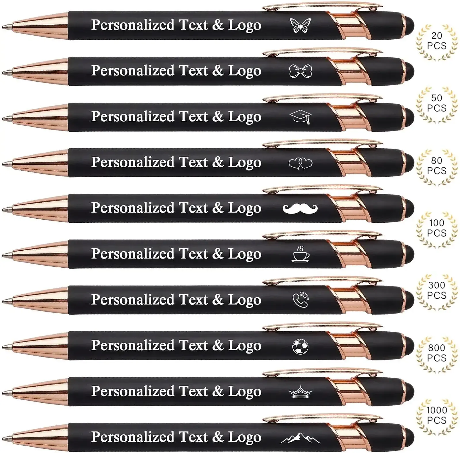 WNNNS Bulk Custom Pens Personalized with Name & Logo, Customized Engraved Pens, Black Ink Ballpoint with Stylus Tips, Office Employee Graduation Teacher Appreciation Gifts.