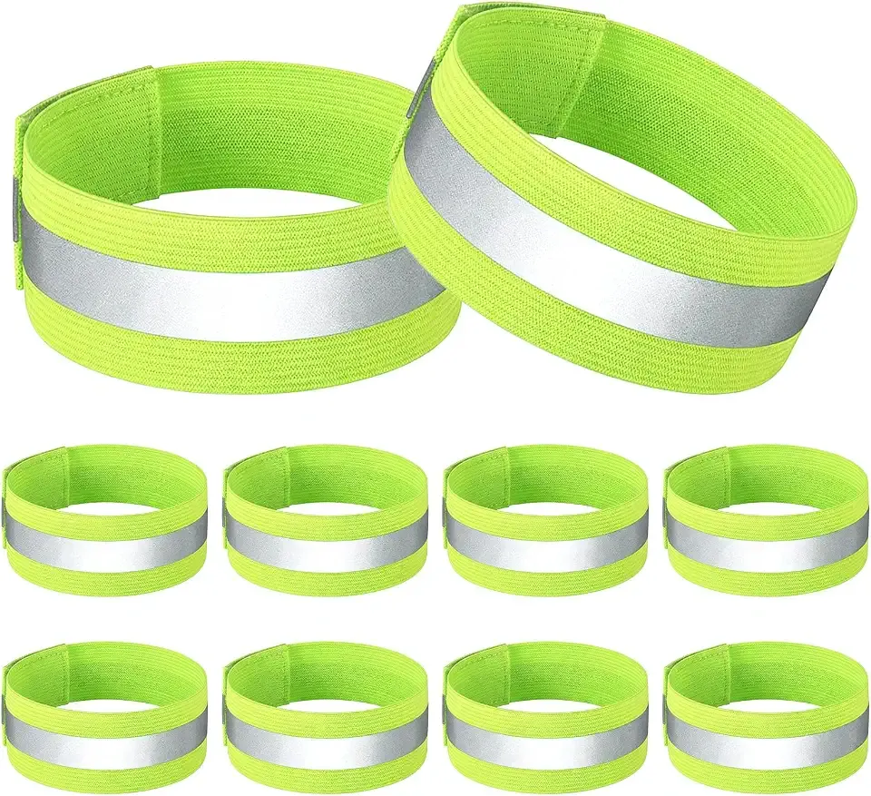 10pcs Reflective Running Armbands,High Visibility Reflective Armband | Adjustable & Bike Ankle Bands for Cycling Walking Jogging Motorcycling & Night Sports Fluorescent Green