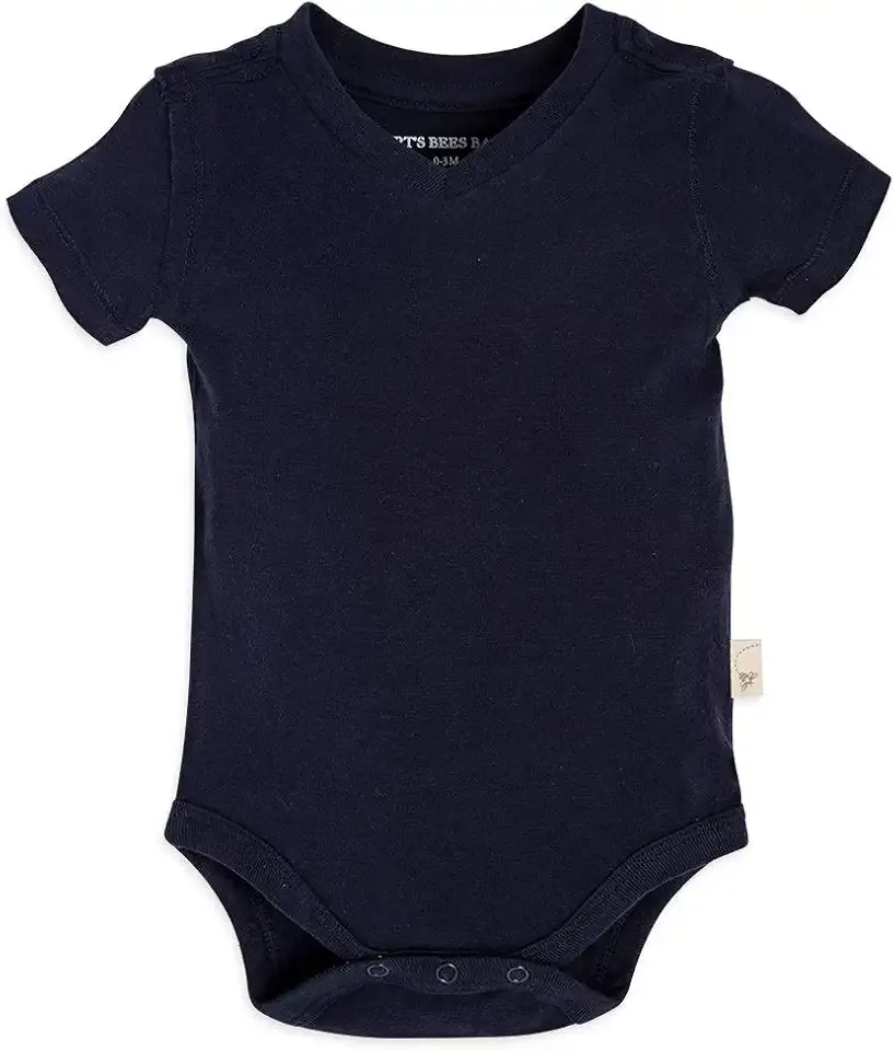 Organic Cotton Short Sleeve V Neck Bodysuit - Midnight