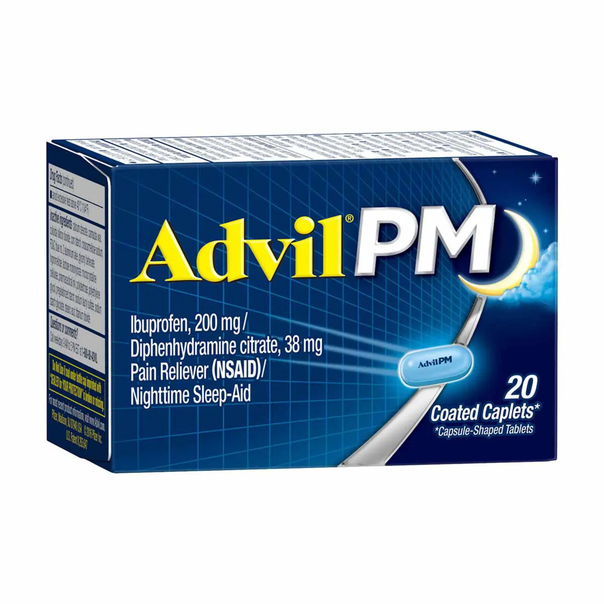 Advil PM Ibuprofen Coated Caplets 200 mg, Pain Reliever/Sleep Aid (NSAID), 20 ct