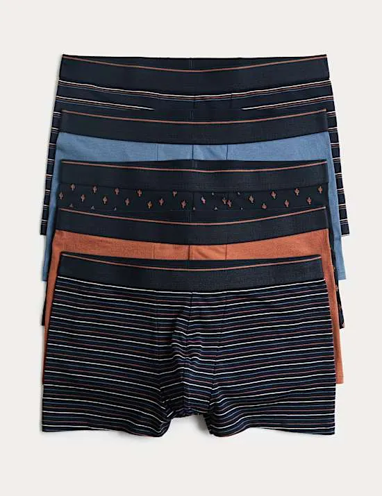 5er-Pack Baumwoll-Hüftslips mit Stretch und Kaktusmotiv