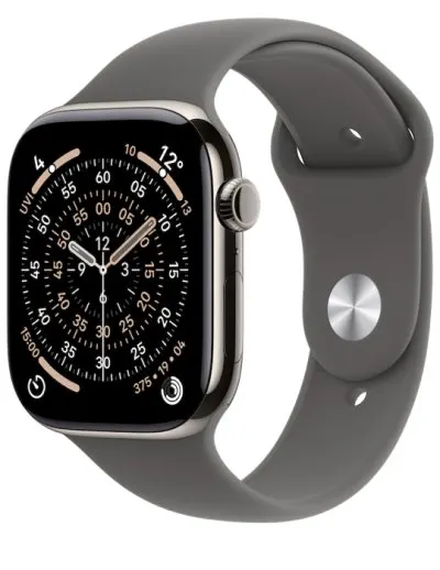 Apple Watch Series 11 GPS + Cellular 42mm přírodně titanové pouzdro se skálově šedým sportovním řemínkem S/M, přírodní titan