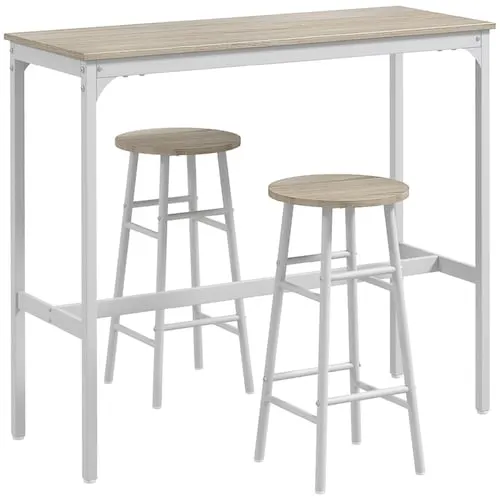 41.3-inch W 3-Piece Counter Height Bar Table Set, Pub Table and Chairs, Oak