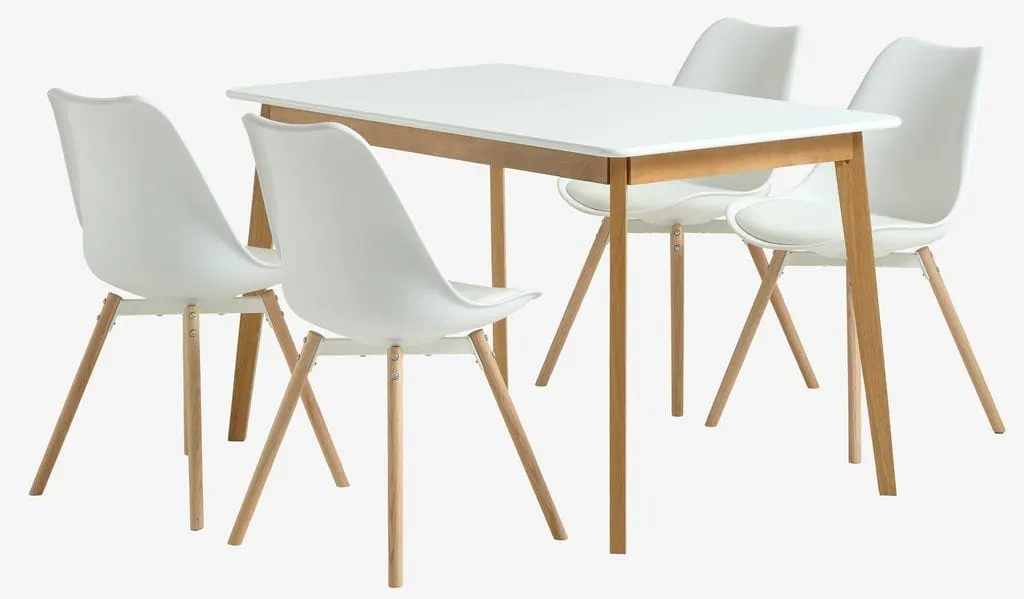 JEGIND Tavolo L130 cm bianco + 4 KASTRUP Sedie bianco