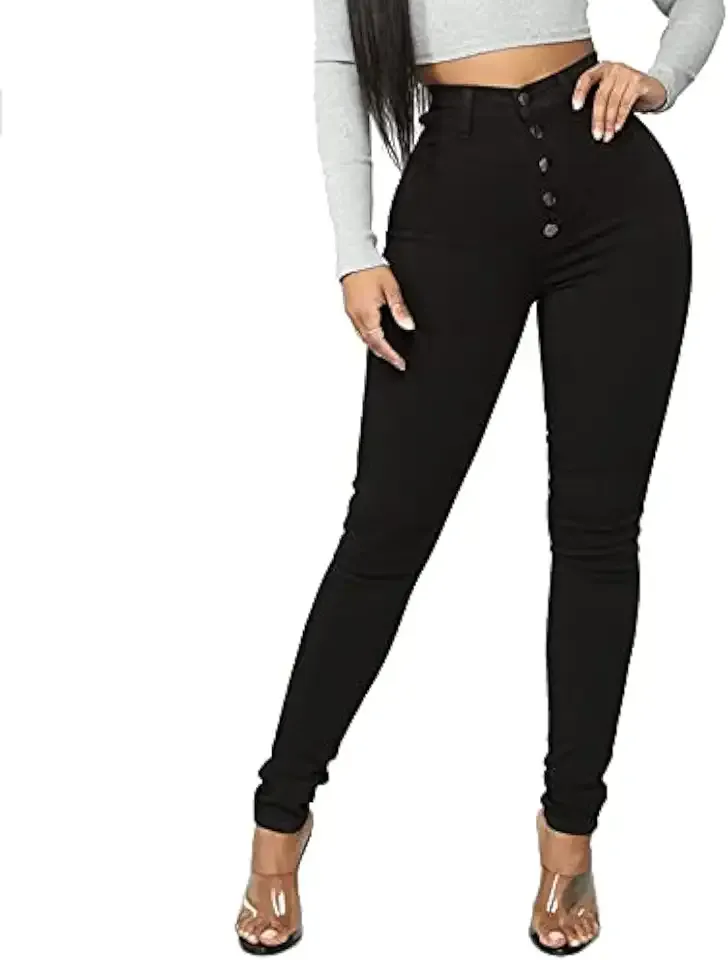 Womens High Waist Stretch Jeans 5 Button Push Up Butt Lifting Skinny Colombian Jeans