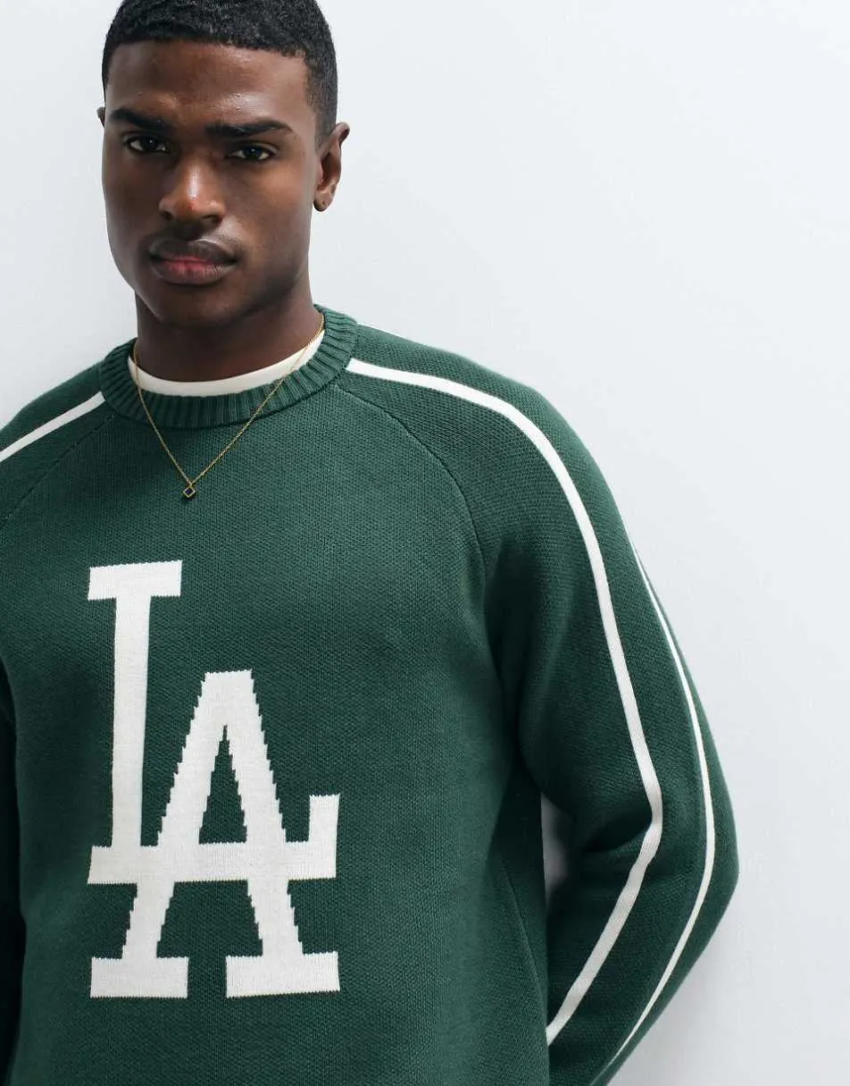 New Era LA Dodgers large logo knitted jumper with contrast piping in dark green