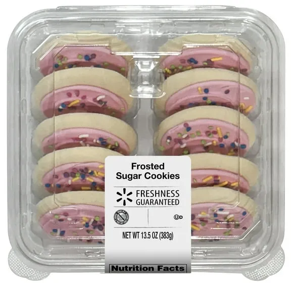 Freshness Guaranteed Frosted Sugar Cookies, Pink, Whole, 13.5 oz, 10 Count (Shelf-Stable)