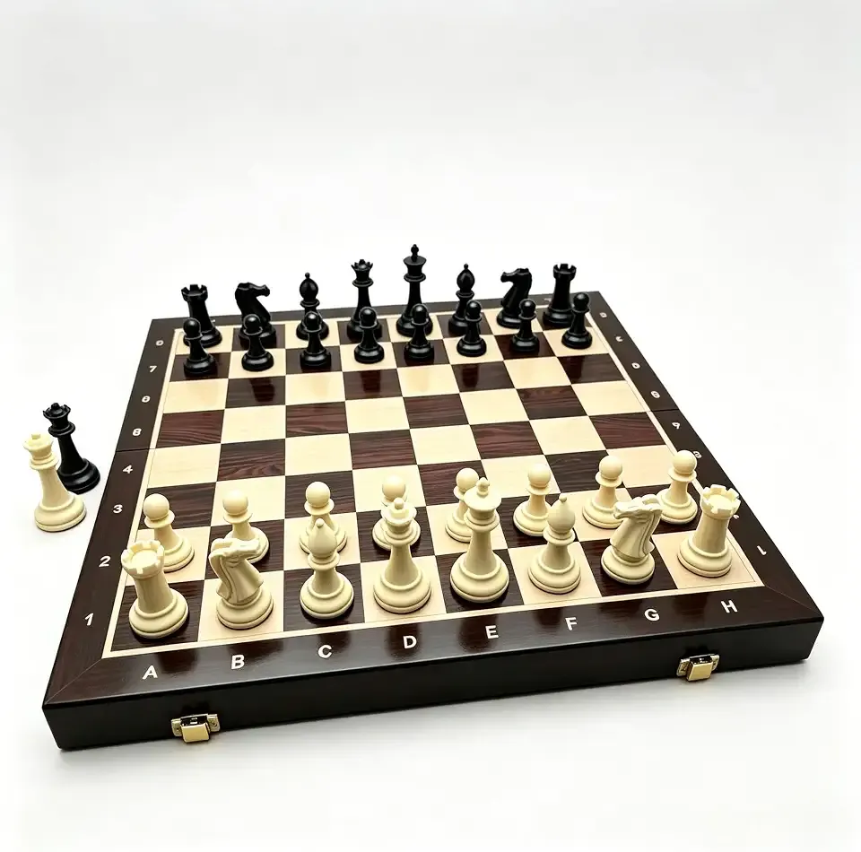 Large 17.5 Inch Foldable Wooden Chess Set, Tournament Staunton Weighted Chess Pieces with Algebraic Notation, Portable Travel Chess Board Gift for Adults