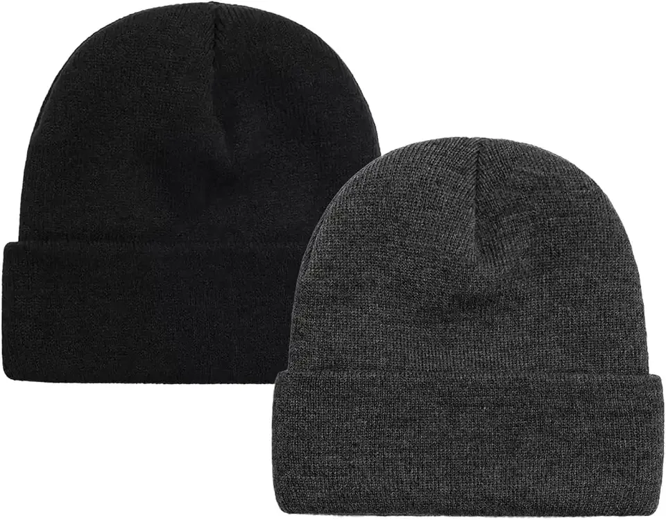 2 PCS Unisex Beanie Hats for Men Women Knit Beanies Soft Slouchy Warm Cuffed Beanie Hat