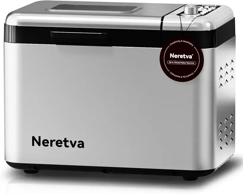 Neretva 3.3LB &15-in-1 Bread Maker Dual Heaters with Auto Nut Dispenser | Stainless Steel and Nonstick Ceramic Pan Bread Machine Full Touch Panel Bread Maker Machine with 15H Timer and 1H Keep Warm