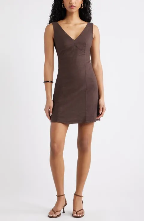 Open Edit Tie Back Linen Blend Minidress