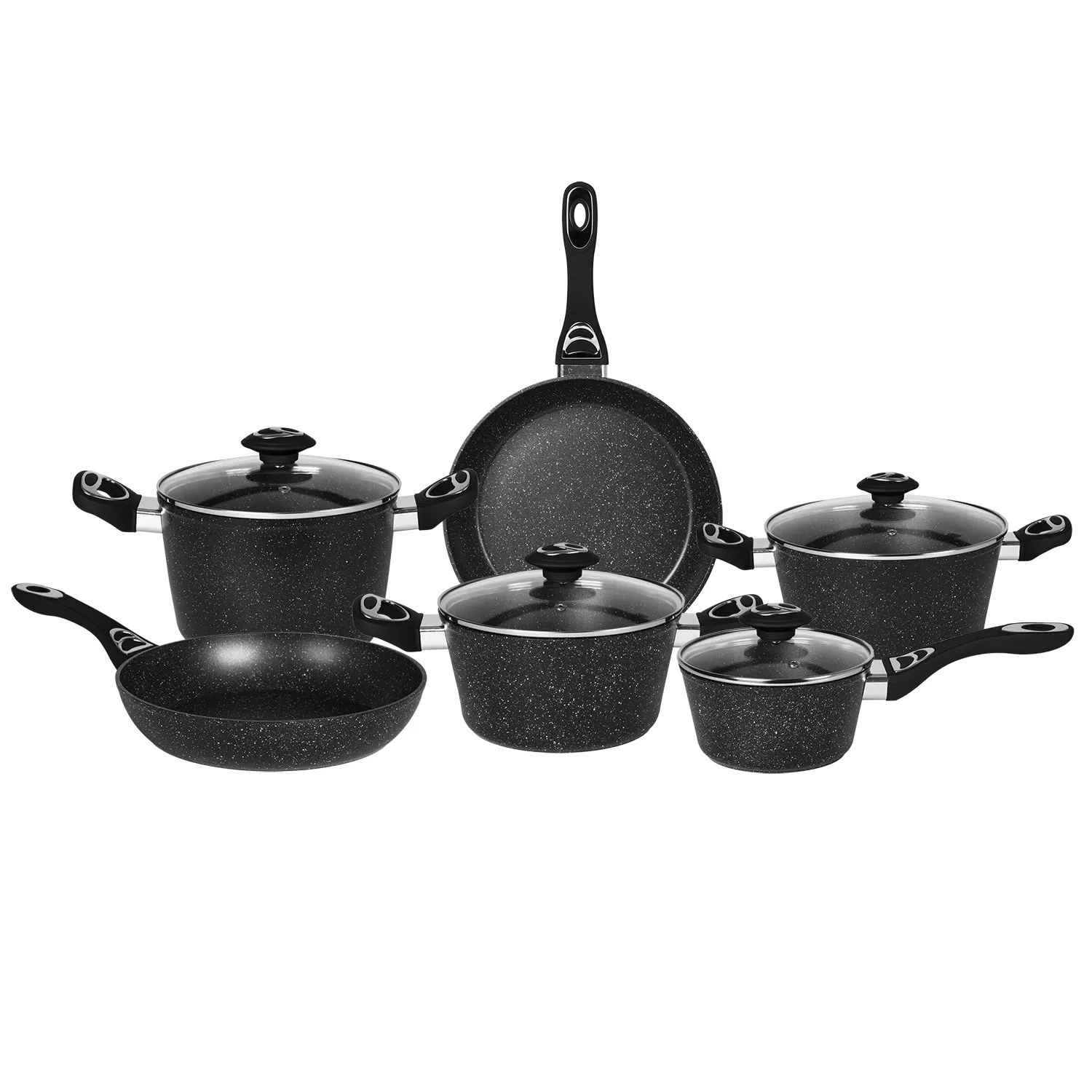 Batteria di Pentole 10 pezzi Effetto Pietra in Alluminio Pressofuso CookStone