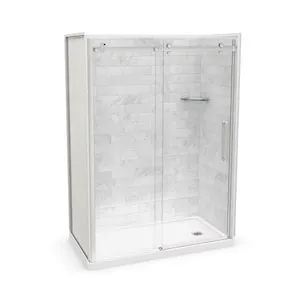 MAAX Utile 60L x 32W x 84H in. 3-in-1 Shower Kit - Shower Stall Enclosure with Right Drain Base, Wall, and Glass Shower Door in Chrome