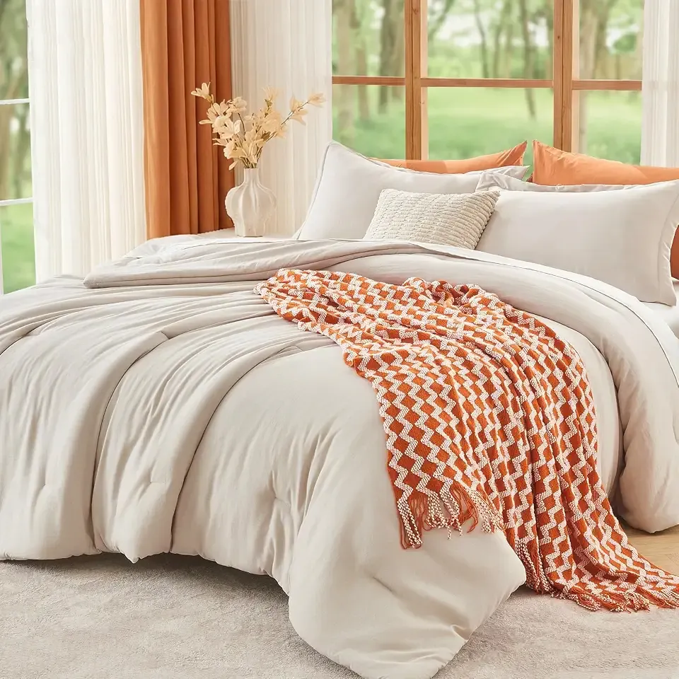 MUXHOMO Queen Comforter Set, 3-Piece All-Season Bedding, Beige