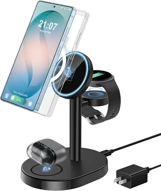3 in 1 Wireless Charger for Samsung Galaxy, 15W Magnetic Super Fast Charging Station for MagSafe Samsung Galaxy S26 Ultra S25 S24 S23 Z Fold Flip 8 Watch 8 7 Classic Buds 4 3 2 Pro Series