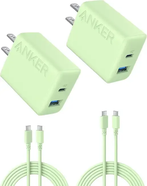 Anker iPhone Charger, 2-Pack 20W Fast USB C Charger Block, Type C Charger Fast Charging for iPhone 17/17 Pro Max/16 Series/iPad Pro and More (Green, 2 Pack & 2 Cable)