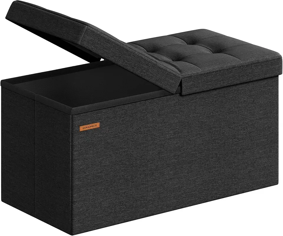 Mazie Collection - 30 Inches Storage Ottoman, Foldable Storage Bench with Flipping Lid, 660 lb Load Capacity, for Entryway, Living Room, Bedroom, Ink Black ULSF046B01