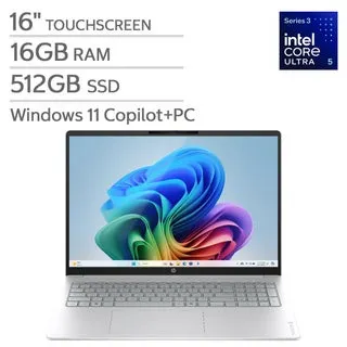 HP OmniBook 3 16" Touchscreen Laptop - Intel Core Ultra 5 Series 3 - Copilot+ PC - 2K (1920 x 1200) - 16GB Memory - 512GB SSD - Windows 11 Home
