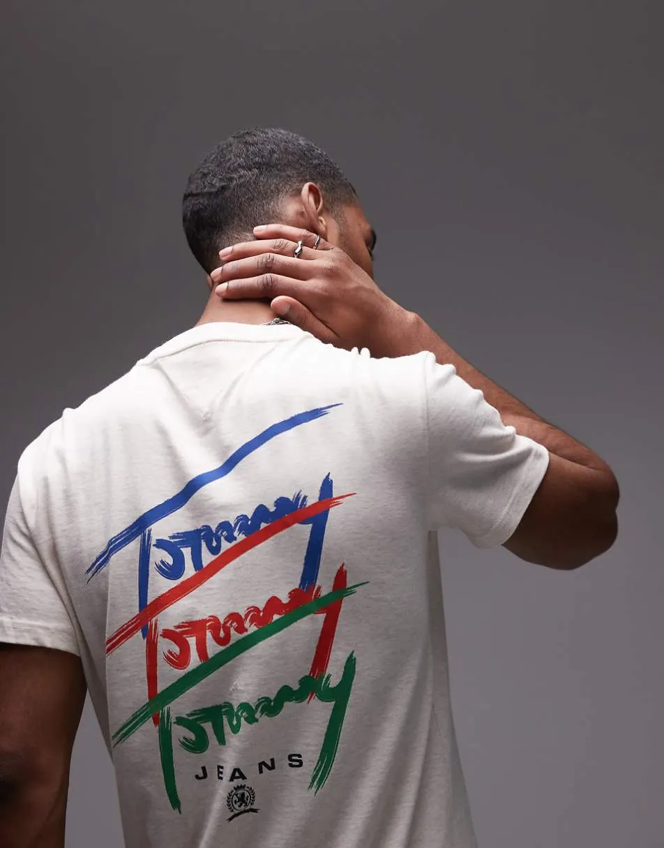 Tommy Jeans repeat signature backprint t-shirt in oat marl
