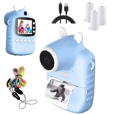 Kids Camera with Thermal Printing - 2.4 Inch Eye Protection Screen, 16MP 1080p HD Digital Camera for Kids, 1s Photo Printing, 3-12 Years Old Boys/Girls Christmas Birthday Gifts, Sky Blue
