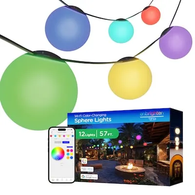 57-ft Plug-in Black Outdoor String Light with 12 Color changing -Light LED Globe Bulbs Wi-Fi Compatibility
