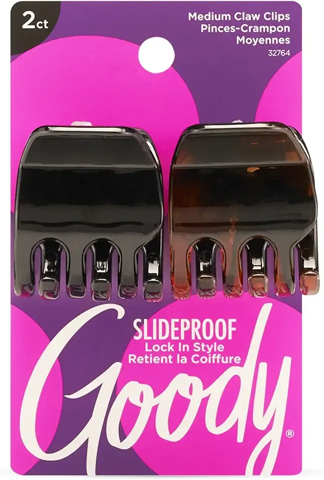 Goody Classics Medium Claw Clips, Black and Brown Colors - Great for Easily Pulling Up Your Hair - Pain-Free Hair Accessories for Women, Men, Boys and Girls, 2 Count (Pack of 1)