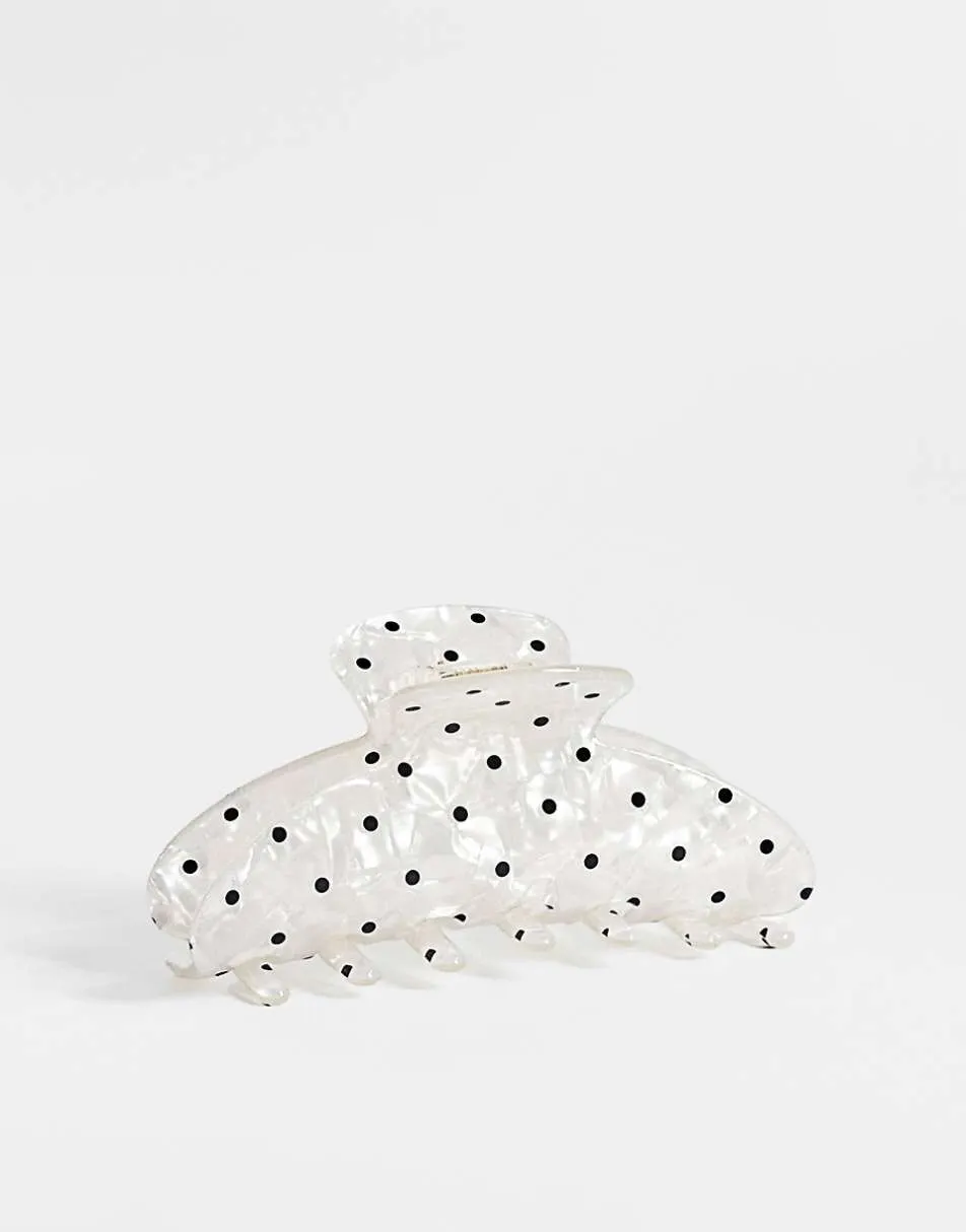 ASOS DESIGN hair claw clip in pearlised with polka dots