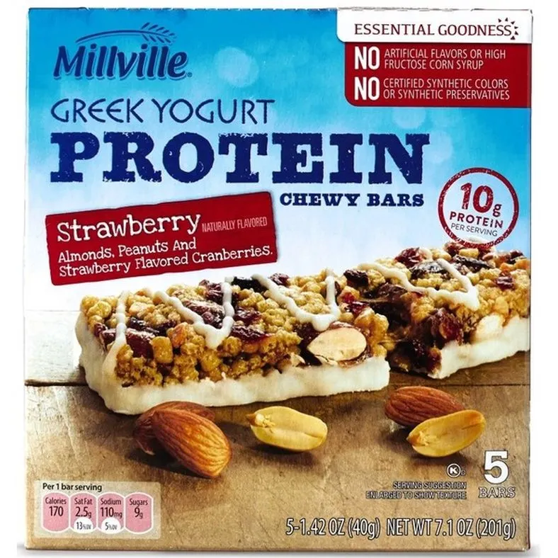 Millville Strawberry Greek Yogurt Protein Chewy Granola Bars, 5 count