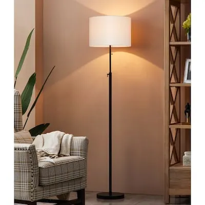 70-in Blackened bronze Arc Floor Lamp with Fabric Shade