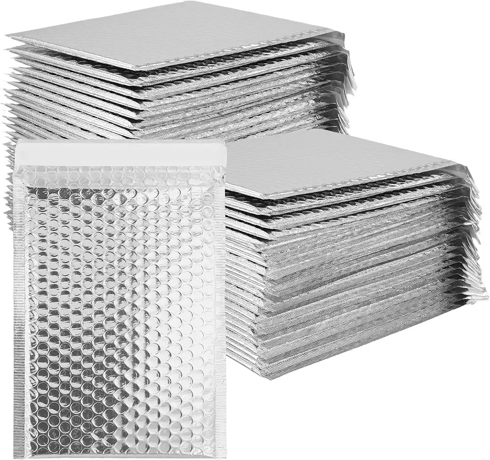 KEILEOHO 50 Pack 7 x 9 Inch Silver Metallic Bubble Mailers, Self Seal Padded Mailing Envelopes for Shipping, Protective Cushioned Bags for Packing