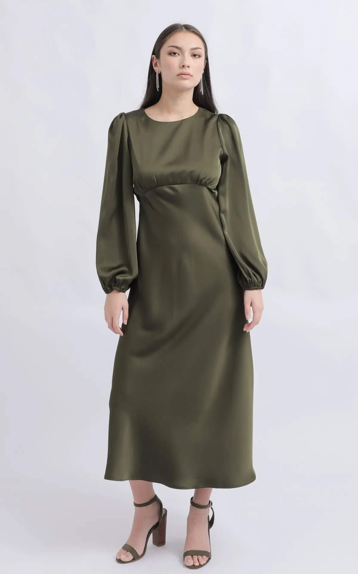 Satin Bias Long Sleeve Dress