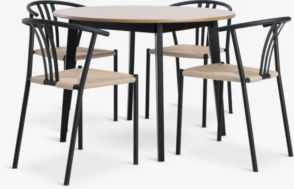 JEGIND Ø105 tafel + 4 JYDERUP stoelen