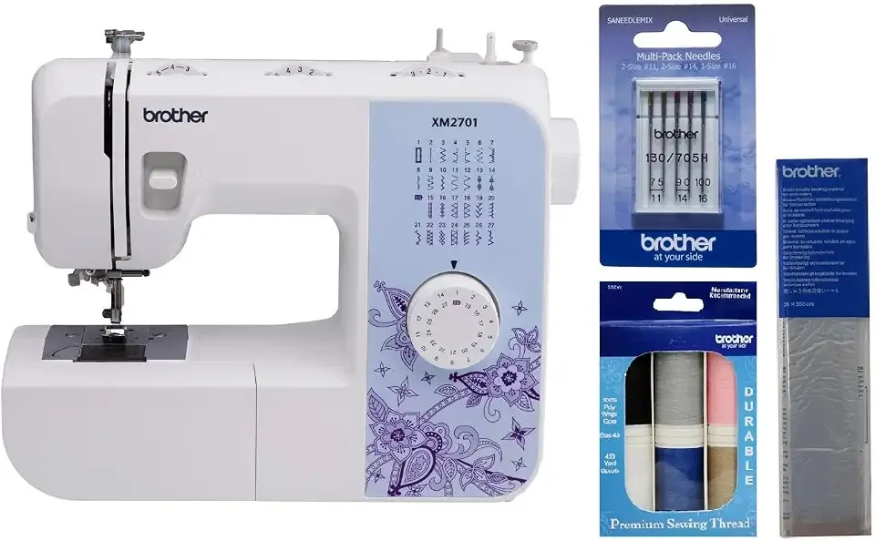 Brother XM2701 27-Stitch Sewing Machine, 6-Piece Premium Thread Pack, Water Soluble Stabilizer, 5-Piece Sewing Machine Needles