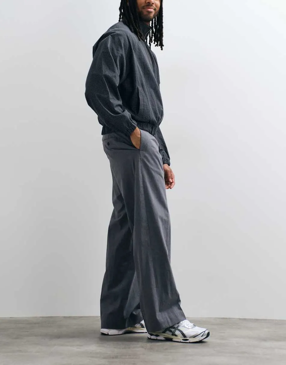 Weekday tailored trousers with front pleat in dark grey melange