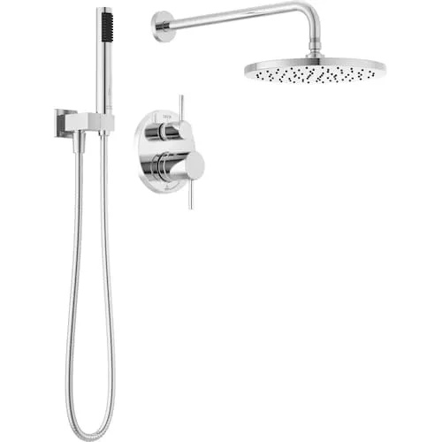 Modern Shower KitRound 10" Raincan and Handheld Shower Head in Chrome