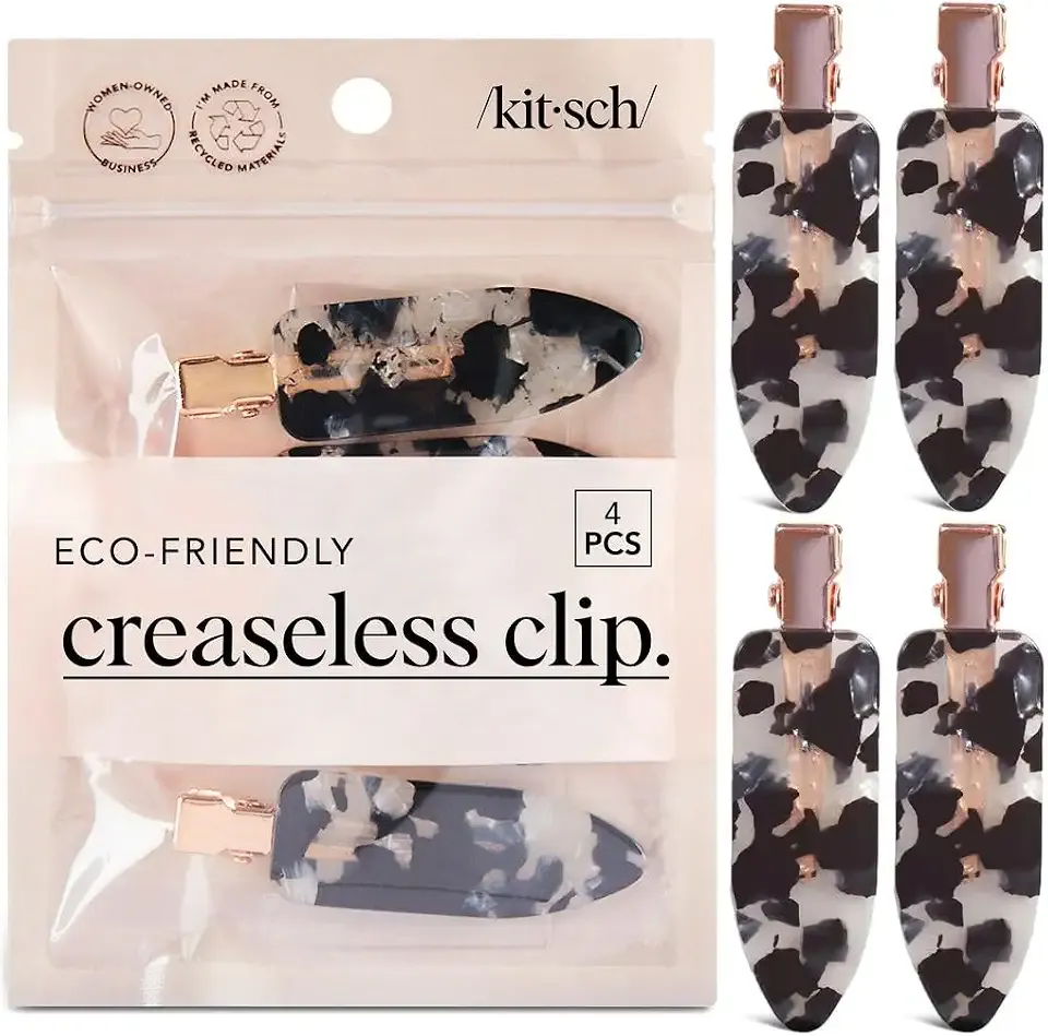 Kitsch Creaseless Hair Clips for Women - Black Terrazzo, 4pcs