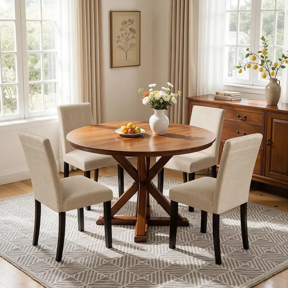 Dining Chairs Set of 4, Upholstered Dining Room Chairs with High Back, Padded Seat & Solid Wood Legs, Modern Farmhouse Kitchen Chairs for Living Room/Restaurant/Cafe, Oatmeal
