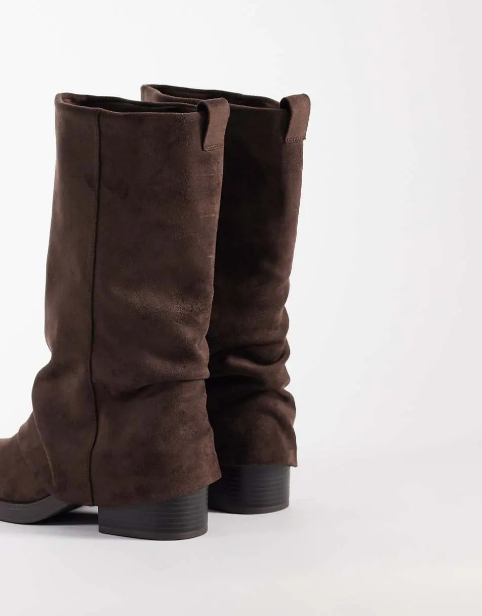ASOS DESIGN Carrie fold over slouch boot in chocolate