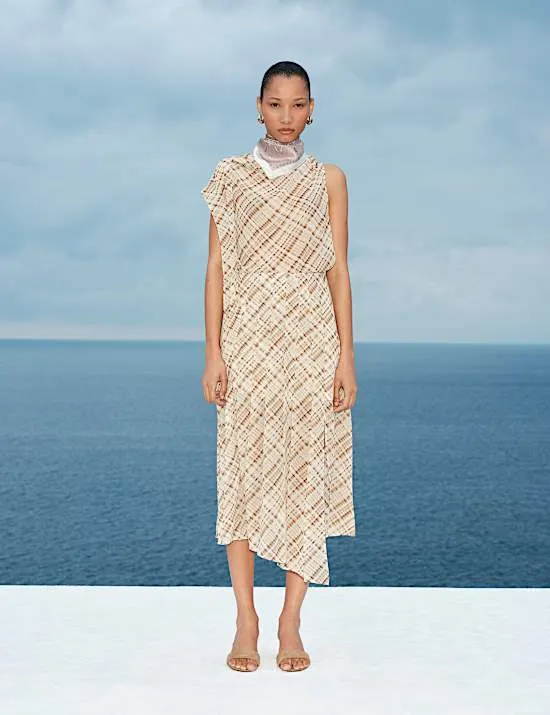 Chiffon Checked Midi A-Line Skirt