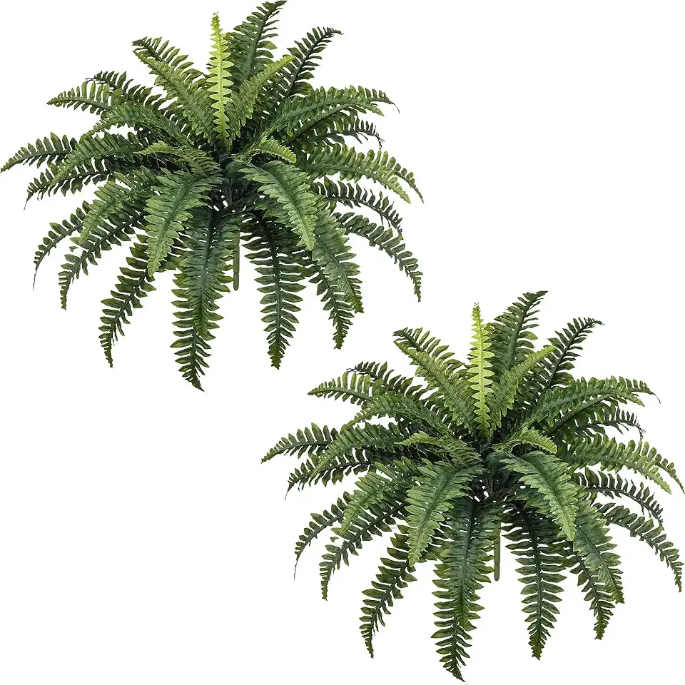 FOREST PRINCE 35" Fake Ferns Artificial Bush Plants for Outdoors, 2-Pack | UV-Resistant, Large Artificial Boston Ferns, 39 Fronds Each, Zero Maintenance, Pet Friendly, Outdoors Home Décor