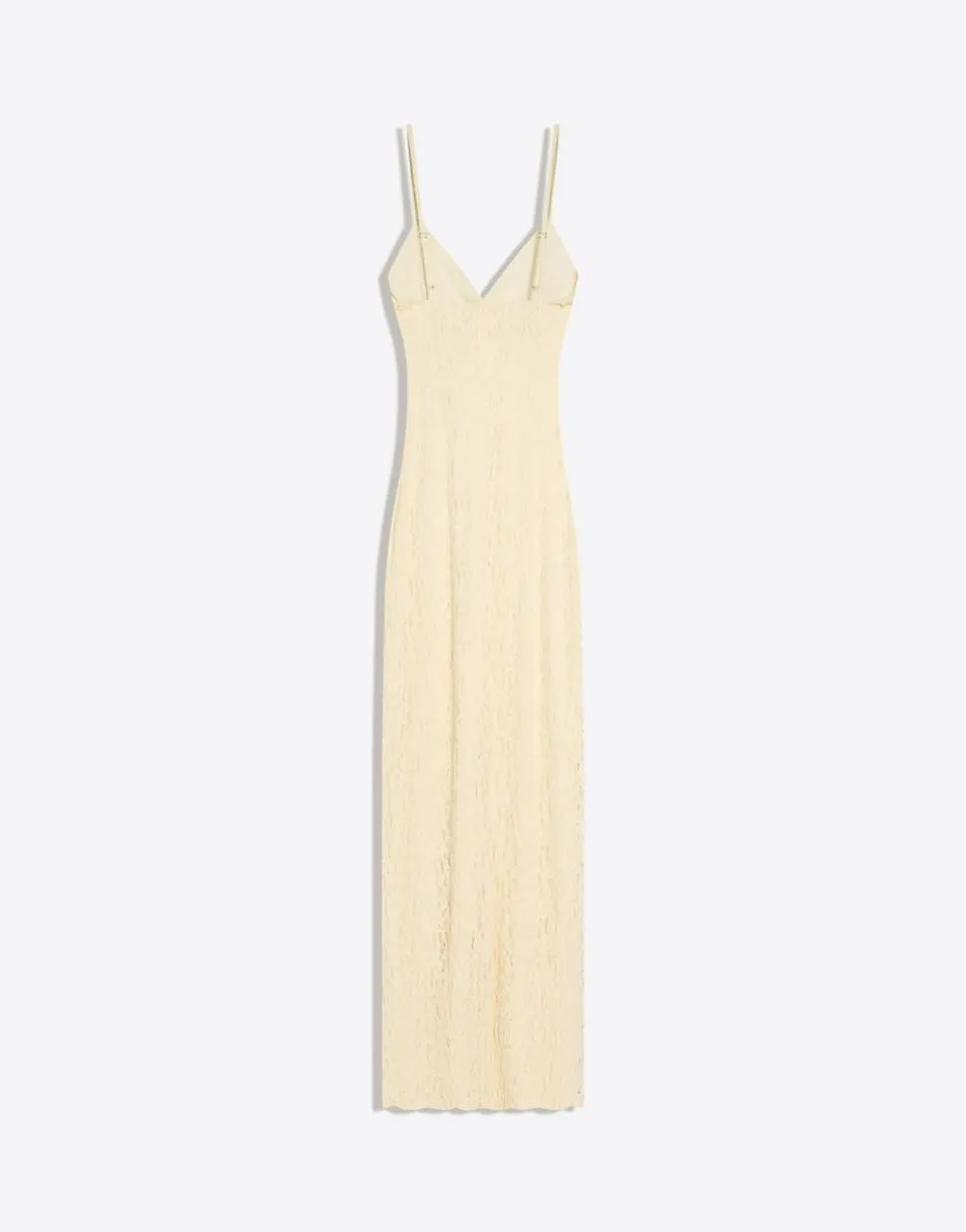Bershka Lace strap midi dress in yellow